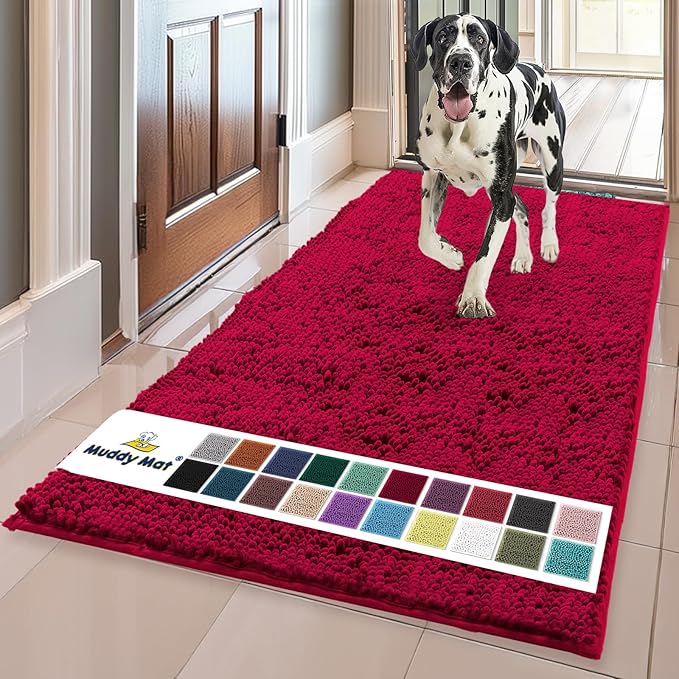 Muddy Mat® | Super Absorbent Door Mat Indoor, Microfiber Quick Dry Chenille Entryway Rug, Non-Slip Front Door Mat, Indoor Mats for Entryway, Machine Washable Pet Rug, Maroon 35"x60"