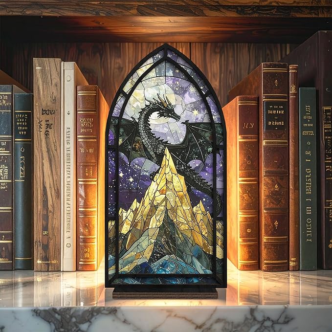 Fantasy Book Nook with Candle, Velaris Bookshelf Decor, Dragon Library Sign, Night Court Nature-Inspired Art, Bookish Gift for Readers, Book Lovers, Librarians, Glowing Bookshelf Insert