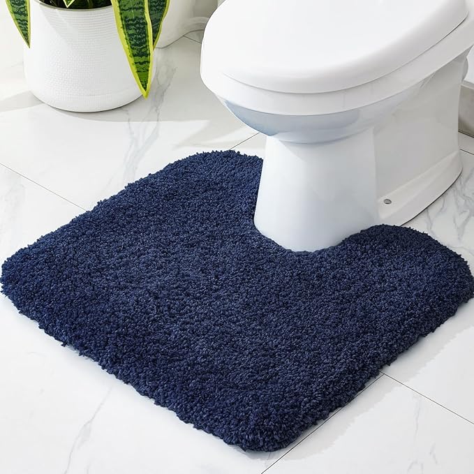 Toilet Rug 22x24 Navy Non Slip Fluffy Toilet Floor Mat U Shaped Washable Bathroom Contour Rug for Toilet Absorbent Thick Toilet Carpet