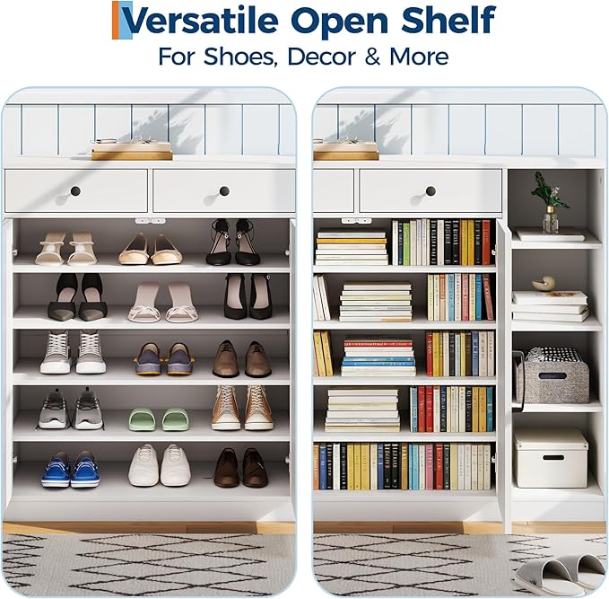 Shoe Cabinet for Entryway with Doors & 3 Open Racks, 4 Adjustable Shelves Storage Organizer for Hallway, Closet, Living Room