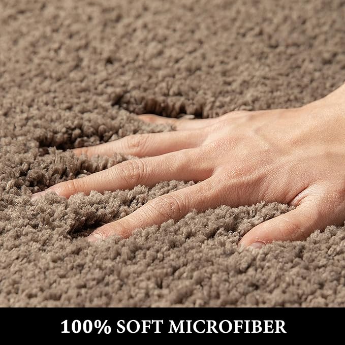 MIULEE Microfiber Toilet Bath Mat U-Shaped Contour Shaggy Bathroom Rugs Non Slip Extra Thick Soft Bath Rug Absorbent Water for Bathroom Commode Machine Washable(20x24 Inch, Light Brown)