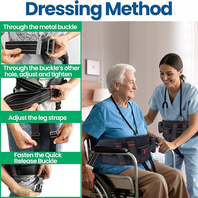 Aliseniors Gait Belt Transfer Belt, Gait Belt with 7 Handles - Quick Release Buckle & Leg Straps, Gait Belts for Seniors, Medical Nursing Patient Safety Belt Lift Strap for Physical Therapy