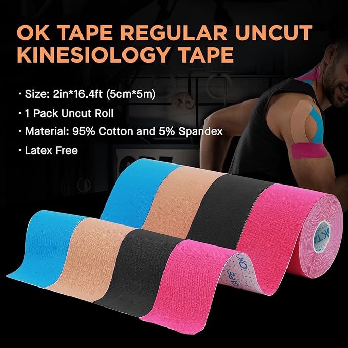 OK TAPE Kinesiology Tape, Regular Original Cotton Elastic Athletic Tape for Support and Recovery, Sports Tape, 2in×16.4ft Uncut Roll - Purple