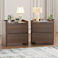 Nightstand with 2 Storage Drawer, Modern End Table for Bedroom with Cut-Out Handle, Large Night Stands for Bedroom, Home Office, Set of 2, Walnut