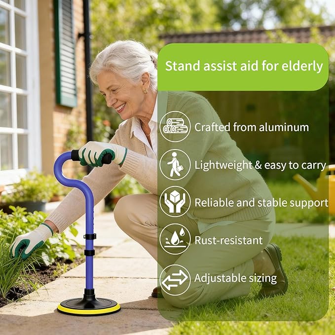 Standing Aid for Seniors Stand Assist Aid Devices & Supports for Elderly Help Get Up from Floor Standing Mobility Aid Tool Rising Indoors Garden Housework Bedroom Bathroom Bedside Matte Blue