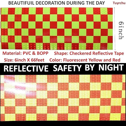 Reflective Tape 6 inch X 66 feet, Outdoor Waterproof Hazard Conspicuity Safety Warning Industrial Marking Tape