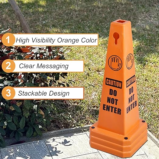 OrangeStar 8-Pack Do Not Enter Traffic Cones, Orange Four Sided No Entry Message Safety Cones with Heavy Rubber Base for Indoor/Outdoor Use
