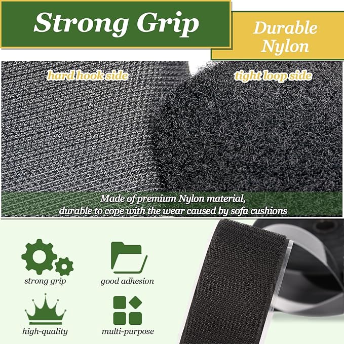TEUVO 4.3" x 26.3 Feet Adhesive Hook and Loop Tape Heavy Duty Cushion Grip, Non Slip Couch Cushion Strips to Keep Couch Cushion Mattress from Sliding Outdoor No Punching Picture Wall Hanging Strips