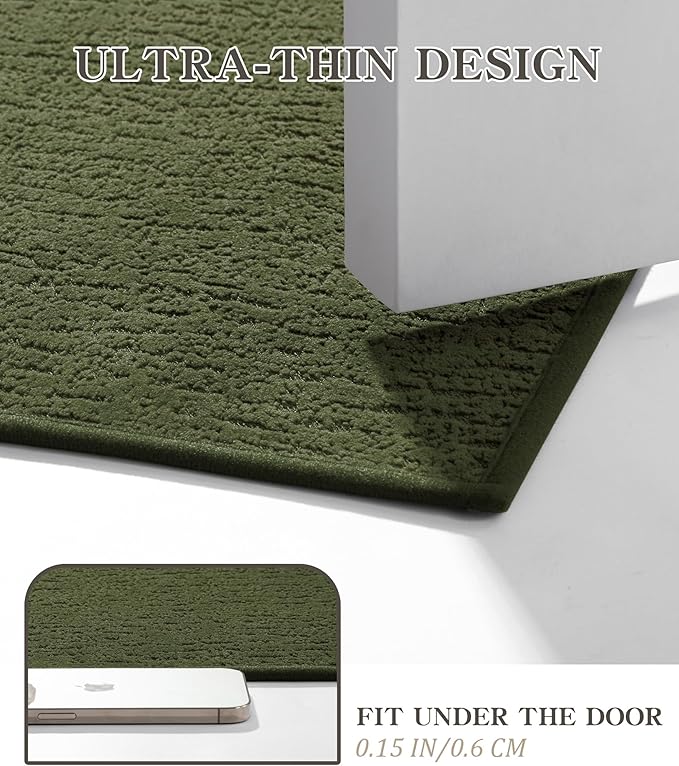 Chakme 3 Piece Bathroom Rug Sets, Ultra Thin Bath Mat, Absorbent & Quick Drying, Non Slip, Durable, Easy to Clean, Geometric, Dark Green, 17" x 24" / 17" x 30" / 17" x 59"