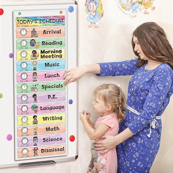 ABCxGOOD Daily Schedule Pocket Chart, Visual Schedule Pocket Chart for Toddler, 13+1 Pocket with 21 Dry-Erase Reusable Cards, prek k Preschool Classroom Must Haves.