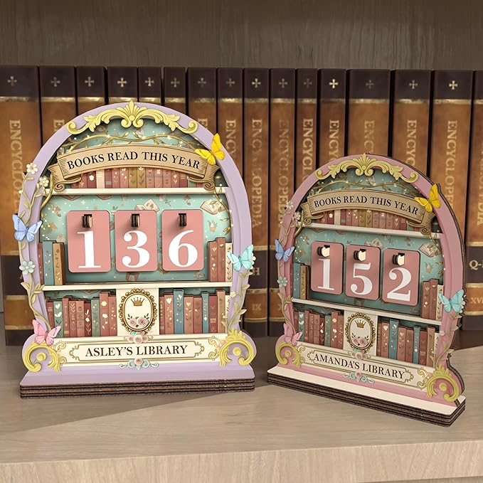 Personalized Books Read This Year Counter with Name, Book tracker for Reading Goal Challenge, Home Library Décor, Bookshelf Accessories, Bookish Gifts for Teachers, Writers, and Literary Fans