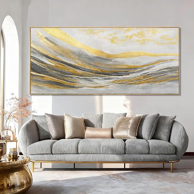 Artexist Abstract Wall Decor White and Gold Line Canvas Art Pictures Vintage Wall Art 32"x70" Large Artwork for Living Room Office Art