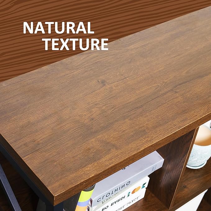 8 Cube Storage Organizer Bookshelf, Industrial Horizontal Bookcase, Accent Cubby Shelf, Media Console Table for Living Room, Home Office, 13.6" D x 63" W x 30.9" H, Brown Walnut
