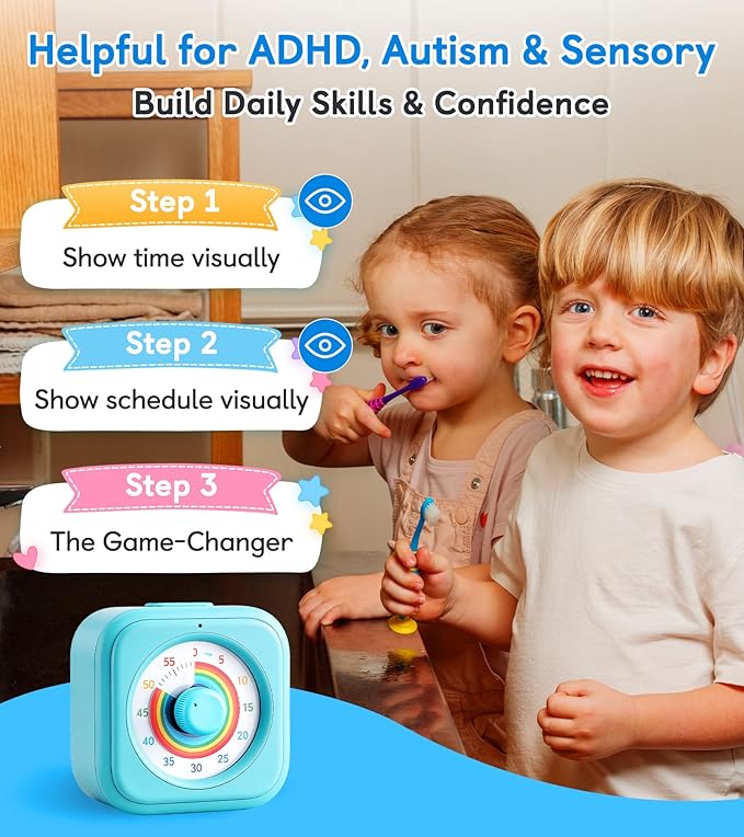 2-in-1 Visual Timer & Magnetic Visual Schedule for Kids, Autism ADHD Time Management Tool with 100+ Routine Chore Chat Magnets, Sensory Learning Materials for Home, Classroom, Special Education