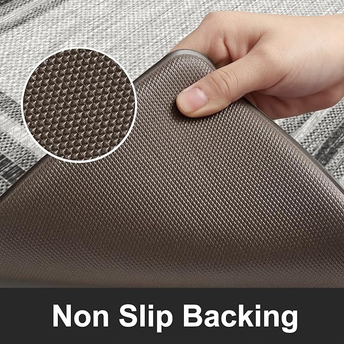 KIMODE Anti Fatigue Kitchen Mat, Cushioned Farmhouse Kitchen Runner Rug, Non Slip Waterproof Kitchen Mat for Floor, Comfort Foam Standing Desk Mat for Laundry, Office, Sink Grey 17.3"x59"