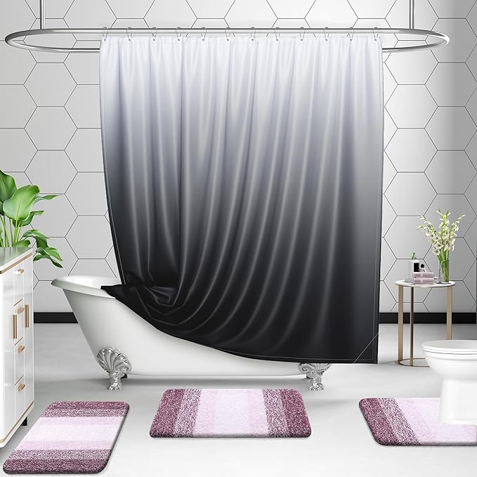 OLANLY Bathroom Rug Set 2 Piece, Soft Absorbent Microfiber Bath Mats and U-Shaped Contour Toilet Rug, Non-Slip, Machine Wash Dry, Plush Shaggy Bath Mats for Bathroom (24"x16"+24"x20", Mauve)