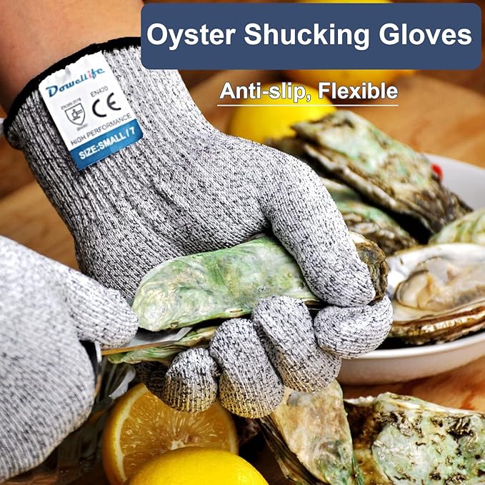 Dowellife Cut Resistant Gloves Food Grade Level 5 Protection, Safety Kitchen Cuts Gloves for Oyster Shucking, Fish Fillet Processing, Mandolin Slicing, Meat Cutting and Wood Carving. (Large-2 Pairs)