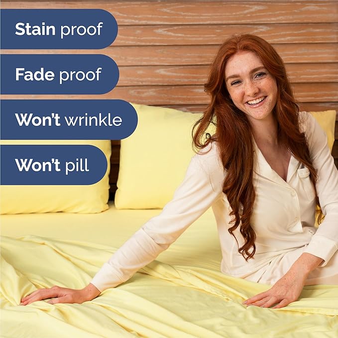 Queen 6 Piece Sheet Set - Cooling & Breathable Bed Sheets - Hotel Luxury Bed Sheets for Women, Men, Kids & Teens - Comfy Bedding w/Deep Pockets & Easy Fit - Soft & Wrinkle Free - Queen Yellow Sheets