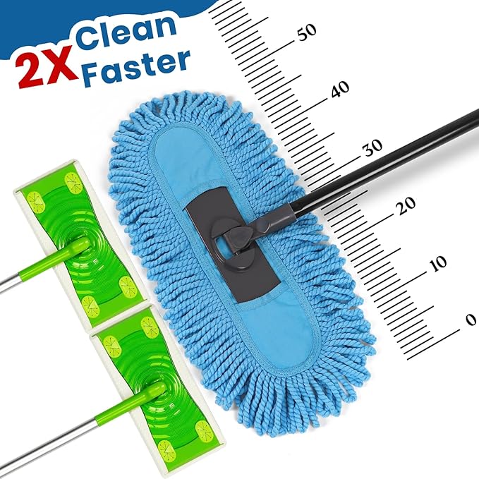 19 Inch Dust Mops for Floor Cleaning with 2 Mop Refill Pads Floor Duster with 58” Long Handle Microfiber Sweeper for Hardwood Tile Baseboard