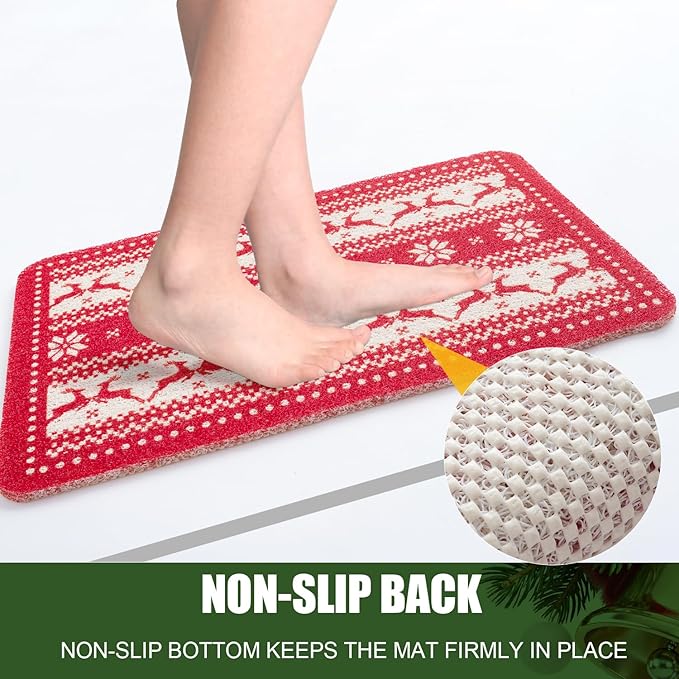 Christmas Non-Slip Bathtub Mat, Anti Slip Shower Mat, Fast Drying Bathtub Mats, Foot Scrubber Mat, Anti Slip Mat for Tub, Floor, Bathroom, Kitchen, Home, Hotel (Reindeer Snowflake, 24"x16")