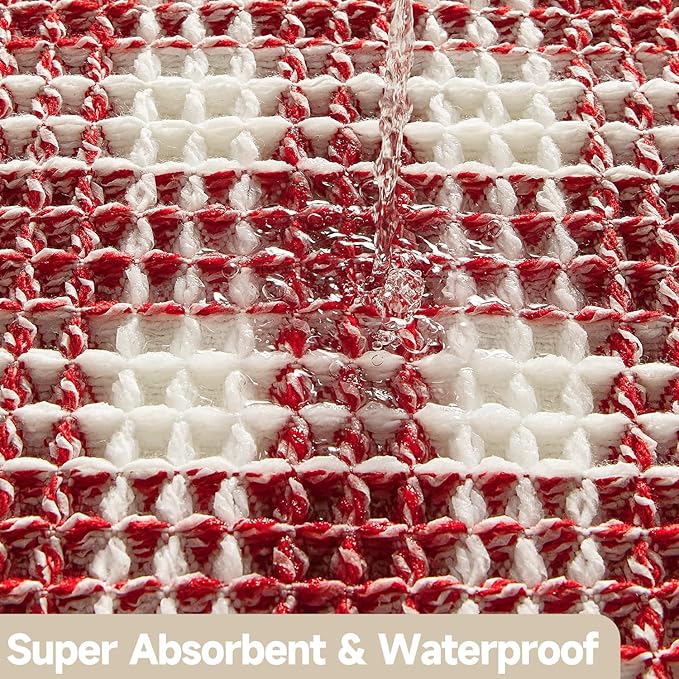Waffle Runner Rug Bathroom, Long Boho Christmas Bathroom Rugs Non Slip Washable Absorbent Checkered Bathroom Mat Quick Dry Cute Bath Mat, 72"x24" Red and White