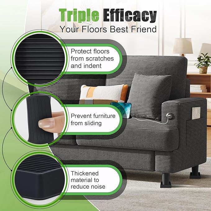 xxxHOLIC Non Slip Furniture Pads for Hardwood Floors, 2 * 2 Inch Black, Set of 4, Rubber Bed Stoppers to Prevent Sliding, Furniture Coasters for Protecting Floors from Scratches and Reduce Noise