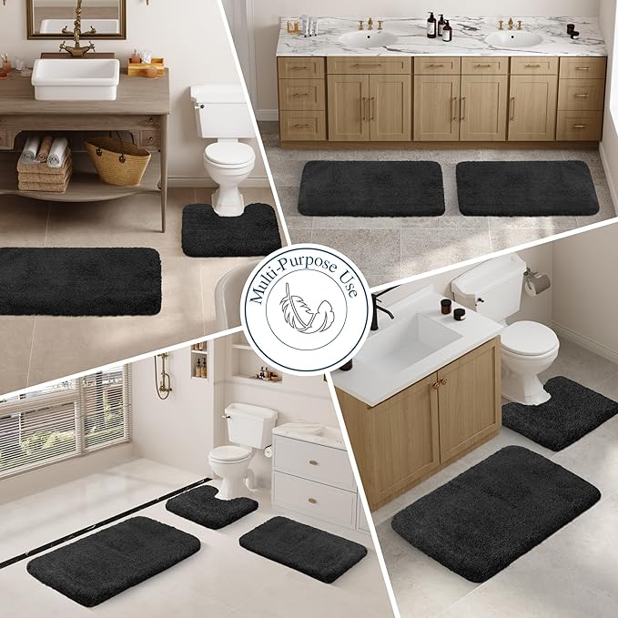 Walensee Large Bathroom Rug (24 x 60, Black) Extra Soft and Absorbent Shaggy Bath Mat Machine Washable Microfiber Non Slip Luxury Floor Mat