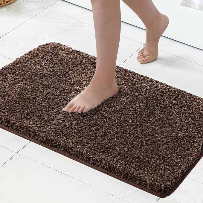 MIULEE Extra Thick Non Slip Bathroom Rug Shaggy Soft Bath Mat Plush Microfiber Absorbent Water for Shower Tub Machine Washable (Brown, 24x44 Inches)