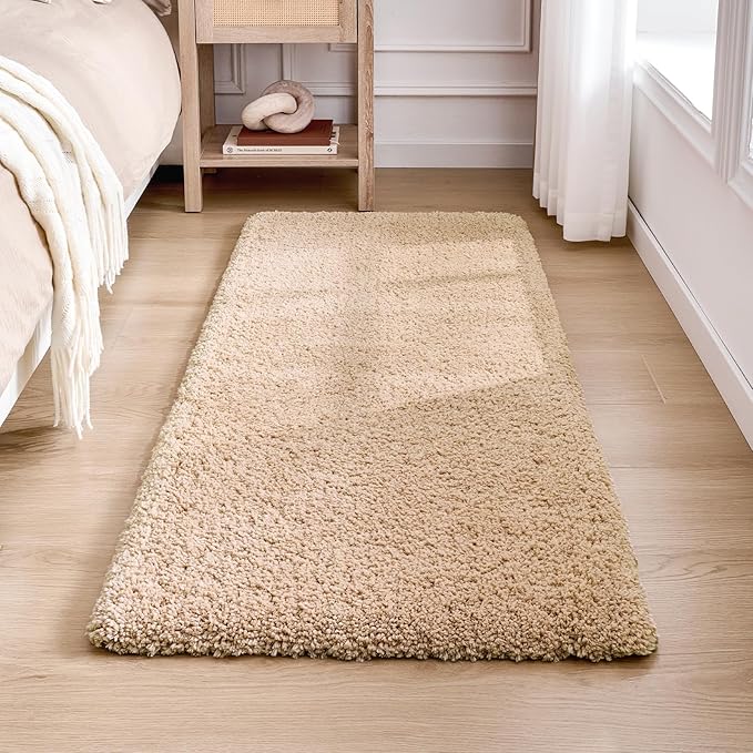 Beige Bathroom Runner Rug 24x59 Non Slip Fluffy Long Bath Mat for Bathroom Floor Washable Plush Luxury Bath Rug for Tub Absorbent Shower Sink Mat Bedside Rug