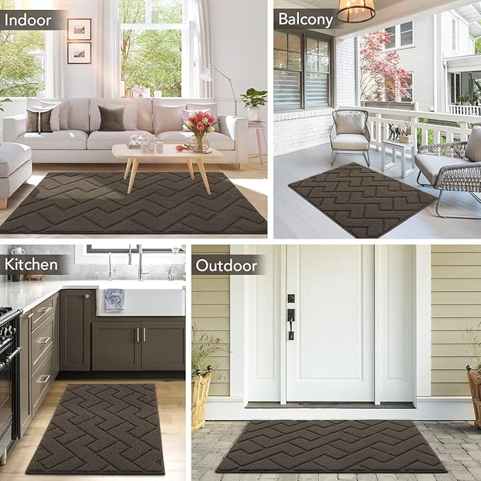 hicorfe Front Door Mat Outside Entrance,32"x40" Absorbent Muddy Dirt Resist Welcome Door Mats Outdoor Indoor,Stain and Fade Resistant,Non Slip Backing Entry Mat Doormat for Entryway(Latte)