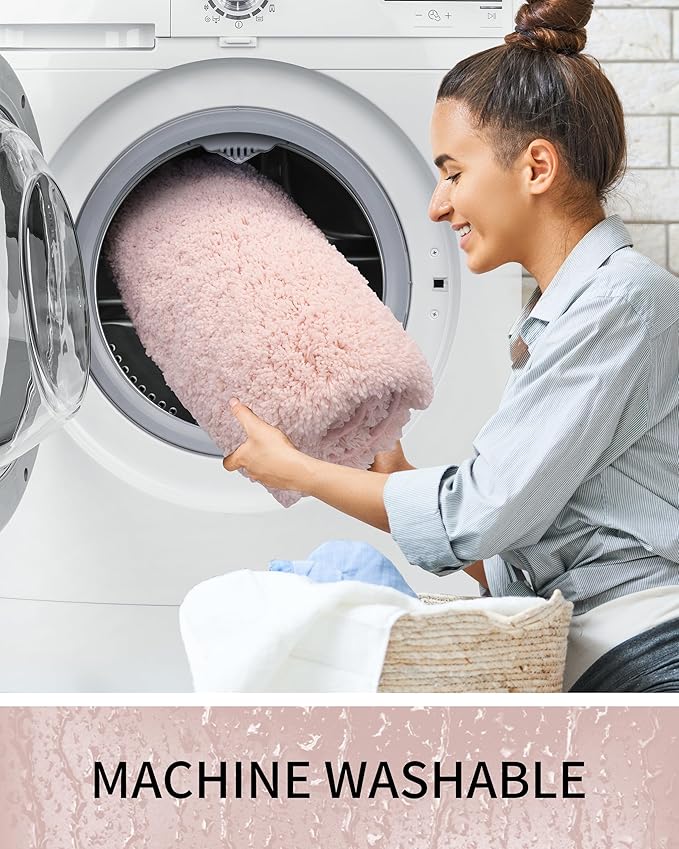 Bathroom Rugs 70x24, Ultra Thick Shaggy Soft Microfiber Absorbent Bath Rug, High Density Foam Latex Non Slip Backing, Machine Washable Bath Mats for Bathroom Floor & Sink, Pink