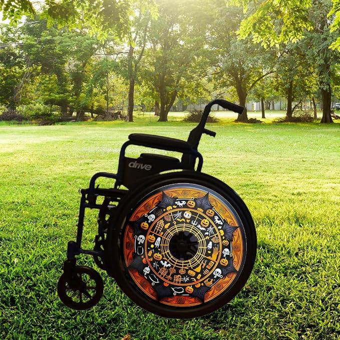 Wheelcovers Spooky Halloween Web Designer Cover for Wheelchair Wheels, Enhances Aesthetics, Easy Install/Remove, Lightweight, for Adults and Kids (Halloween Web)
