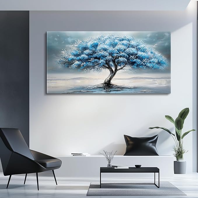FUHAIHUA Large Wall Decor For Living Room Canvas Wall Art For Bedroom Office Decorations Blue Tree Paintings Abstract Wall Pictures Artworks ReadyTo Hang Framed Mural Home Decor Posters Art 60"X30"