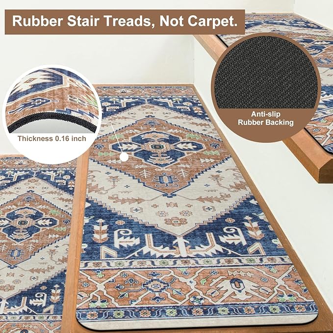 OJIA Super Non-Slip Stair Treads for Wooden Steps Indoor, 30"X8" Stair Runners Slip Resistant Stair Rugs Safety Mats for Dogs, Kids & Elders, Rubber Backed Stair Treads Stair Covers (15PC)