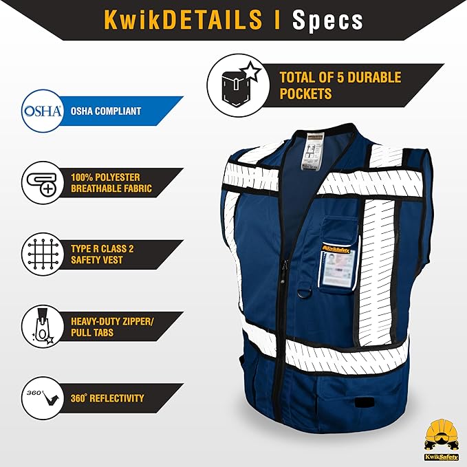 KwikSafety - SHERIFF & SPECIALIST Safety Vest [Multi-Use Pockets] Class 2 Reflective Vest ANSI OSHA Safety Vest for Men