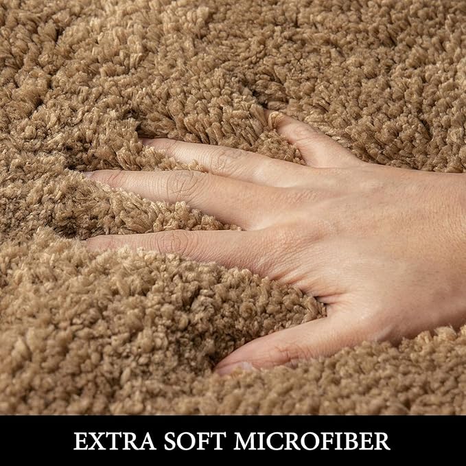 MIULEE Extra Thick Non Slip Bathroom Rug Shaggy Soft Bath Mat Plush Microfiber Absorbent Water for Shower Tub Machine Washable (Light Brown, 24x70 Inches)