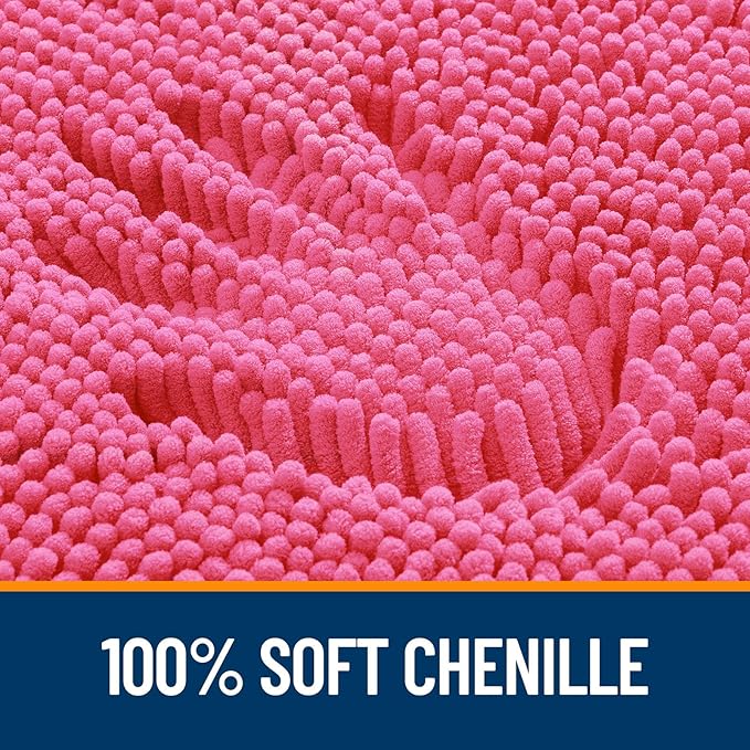 OLANLY Bathroom Rugs 70x46, Extra Soft Absorbent Chenille Bath Rugs, Rubber Backing Quick Dry, Machine Washable Bath Mats for Bathroom Floor, Tub and Shower, Home Decor Accessories, Hot Pink