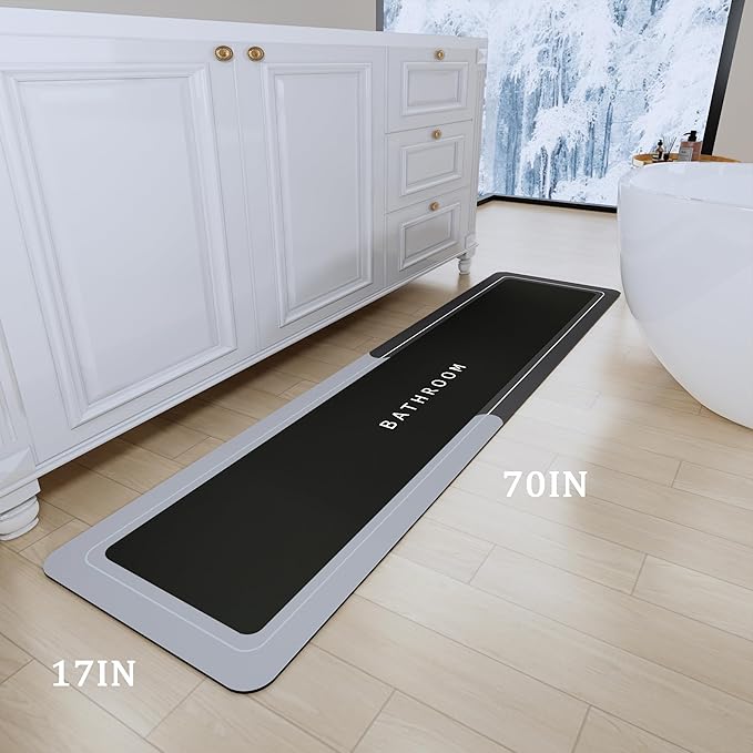 Bath Mat, Bathroom Mat Rugs Super Absorbent Shower Mats Non Slip Quick Dry Thin Rubber Mats for Bathroom Floor Fit Under Door, Shower Rug for Bathtub, Shower