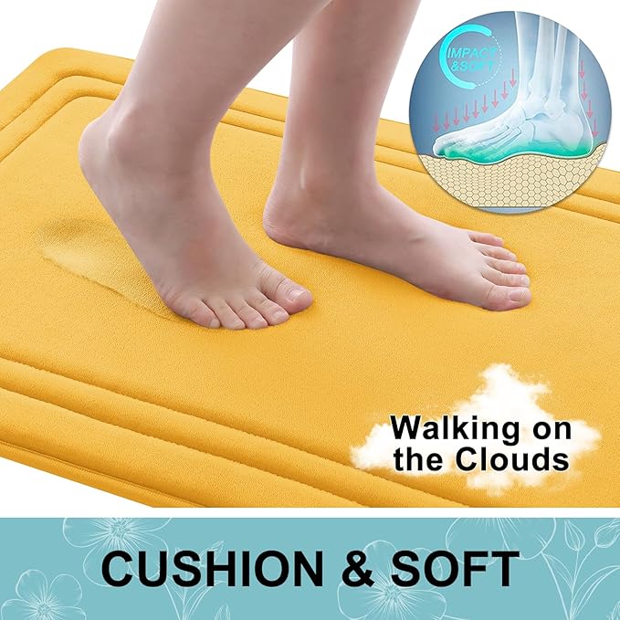Grandaily Memory Foam Bath Mat Rug 30x20, Ultra Soft, Non-Slip and Absorbent Bathroom Rugs, Machine Wash Dry, Comfortable Bath Carpet for Bathroom Floor, Tub and Shower, Yellow
