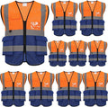 zojo High Visibility Safety Vests With Pockets, Wholesale Reflective Vest for Outdoor Works, Cycling, Jogging, Walking, Fits for Men and Women Pack of 10 (10, 2XL- Mesh-Mix Orange & Blue)