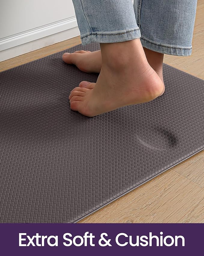 DEXI Kitchen Floor Mats Cushioned Anti Fatigue, 17x29+17x59, Large Long Standing Runner Rug Waterproof, Comfort Memory Foam Padded for Front Sink Laundry, Taupe