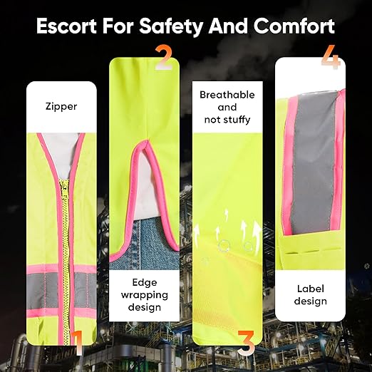 Hi Vis Safety Vest for Women,Working Drawstring Waist Construction Vest with Pockets and Zipper,Womens Safety Vest,ANSI Type R Class2