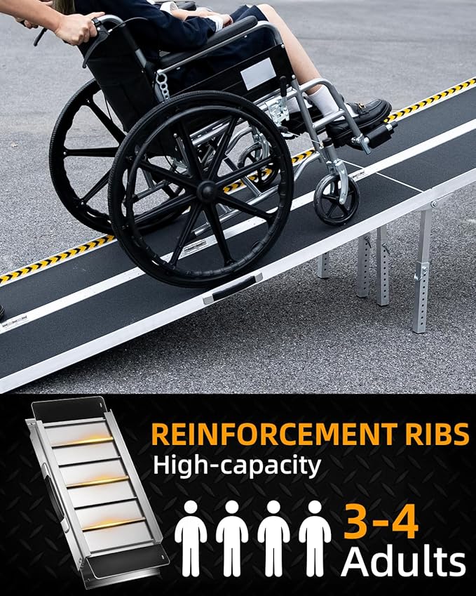 VNN Portable Wheelchair Ramp 10FT, Seamless Non-Slip Aluminum Ramps for Wheelchairs for Home, Wheelchair Ramps for Home Steps, Aluminum Loading Dock Plates