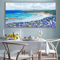Mofutinpo Coastal Beach Wall Art Large Purple Flower Landscape Canvas Wall Art for Living Room & Bedroom Decor, Framed Blue Beach Pictures & Paintings for Walls,Ocean Artwork for Home & Office 20x40IN