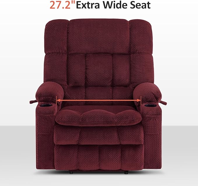 MCombo Oversized Power Lift Recliner Chair for Elderly, Dual Motor Lift Chair with Heat and Massage, Lay Flat Lift Chair for Big and Tall, Cup Holders, Fabric R7891 (Oversize, Burgundy)