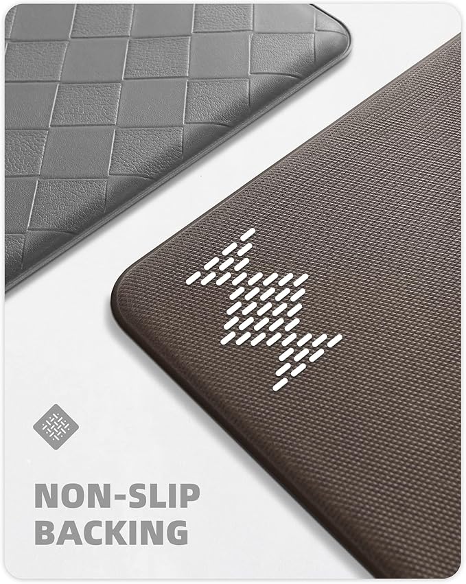 Color&Geometry Anti Fatigue Cushioned Checkered Designed Kitchen Mats Set, Easy Clean, Waterproof & Oil Proof Kitchen Floor Mat, Anti Slip Runner for Front Sink Comfort Standing,17x29+17x59,Grey