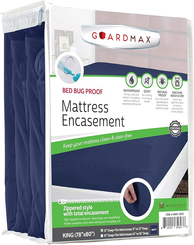 Guardmax Jersey Knitted King Zippered Mattress Encasement - Waterproof & Bed Bug Proof Mattress Protector - Comfortable, Soft, and Noiseless Zippered Bedding - Dust Mite Proof (78 x 80 x 12)