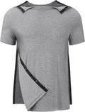 Men's Post Shoulder Surgery Recovery Shirts Tear Away Short Sleeve Full Open Side Snap Dialysis Chemo Clothing