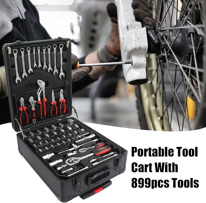 Home Tool Set Kit -899 PCS Home Auto Repair Tool Kit with Rolling Tool Box, Complete Hand Tool Set, Perfect for Homeowner, Diyer, Handyman