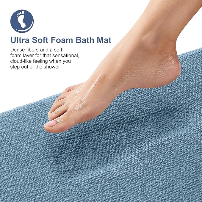 OLANLY Thick Memory Foam Bath Mat Rug 36x24, Extra Soft Absorbent Bathroom Rug, Quick Dry Bath Mats, Non-Slip, Machine Washable Carpet for Bathroom, Tub and Shower, Home Decor Accessories, Airy Blue